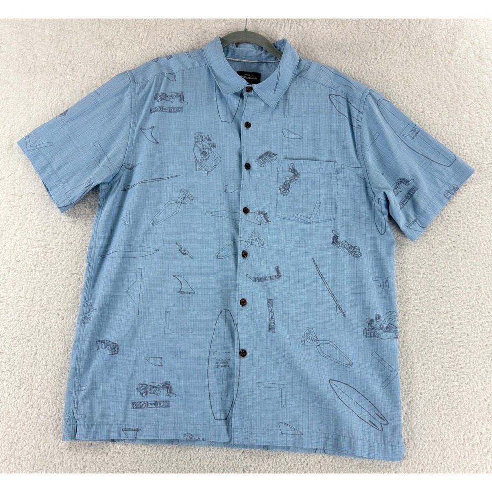 Quiksilver Waterman Collection Master Crafter Shirt Mens Large Blue Button-Up SS